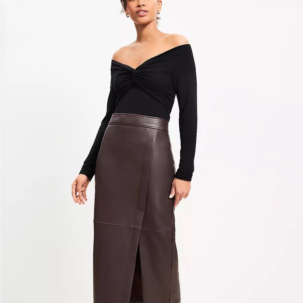 Iced Espresso Faux Leather Wrap Midi Skirt, Petite 10P